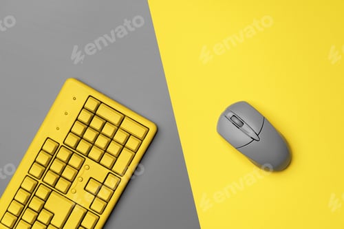 Preview: Computer keyboard and mouse in yellow gray colors