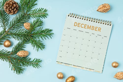 Preview: Christmas background with calendar for December and xmas decoration