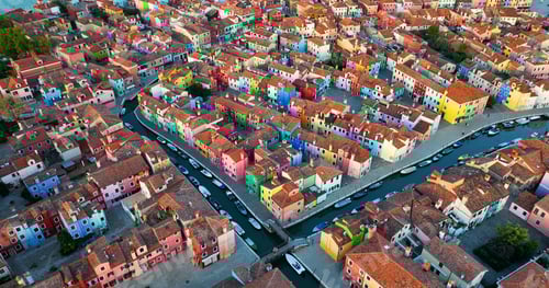 Preview: Aerial view of the colorful houses on Burano Island, Venice, Italy