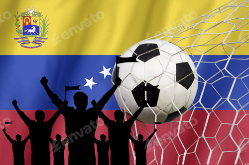 Preview: Silhouettes Of Soccer Fans With Flag Of Venezuela .Cheer Concept