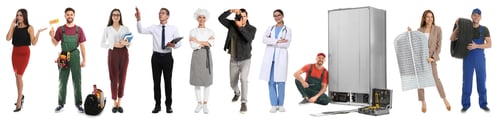 Preview: Choosing profession. People of different occupations on white background, collage of portraits