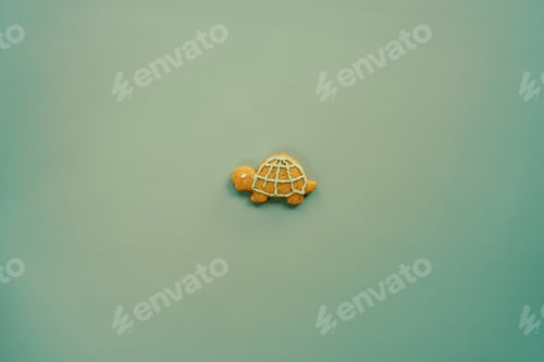 Preview: Colorful glazed turtle cookie on a green background