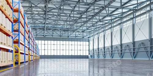 Preview: Interior of warehouse in logistic center.
