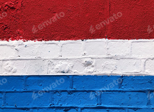 Preview: Brick wall painted blue white and red colors of a flag of Netherlands
