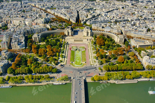 Preview: An aerial view from the top of Effeil tower towards the Trocadero Park.