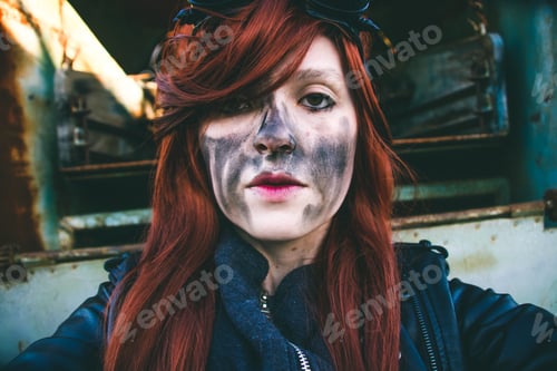 Preview: Young woman wearing steampunk style clothes