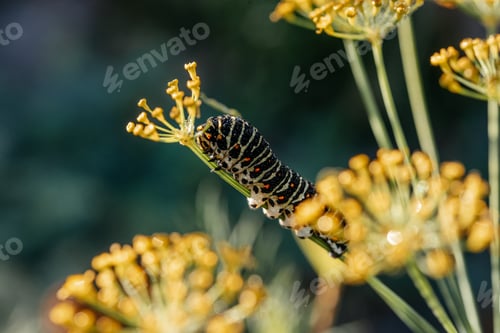 Preview: Caterpillar of popilio butterfly of dill stem, garden pests