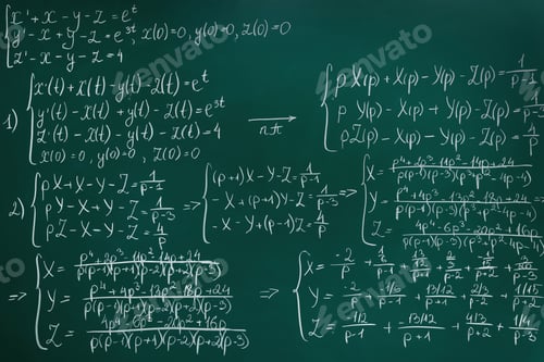 Preview: Many different math formulas written on chalkboard