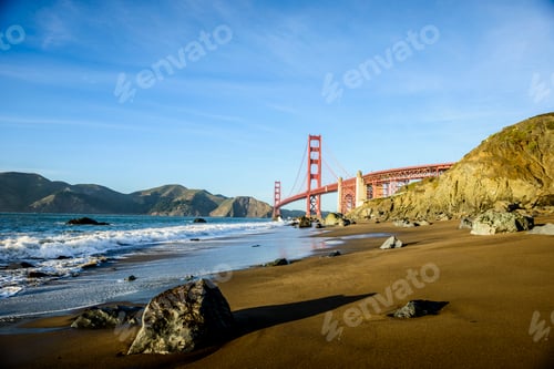 Preview: 54933,View of Golden Gate Bridge from beach, San Francisco, California, United States