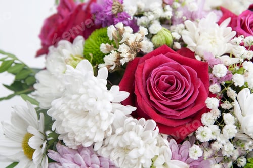 Preview: Close-up bouquet of flowers top view. Floral background, backdrop