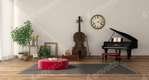 Preview: Music room with grand piano and double bass