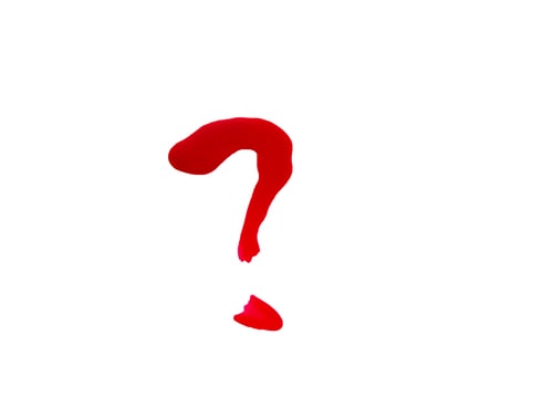 Preview: Red sparkly nail Polish in the shape of a question mark, isolated on white background