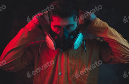 Preview: Artistic portraits with man wearing safety mask. Concept about covid19 and coronavirus