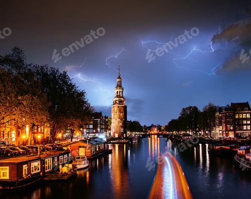 Preview: Fantastic collage. Beautiful lightning. Night in Amsterdam.