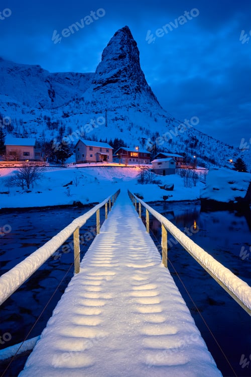 Preview: Reine village at night. Lofoten islands, Norway
