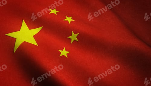 Preview: Realistic shot of the waving flag of China with interesting textures