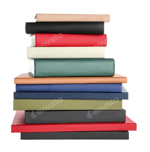 Preview: Stack of different books on white background