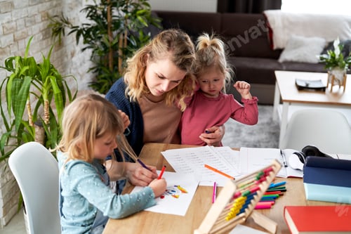 Preview: Mother looking after children at home during the lockdown