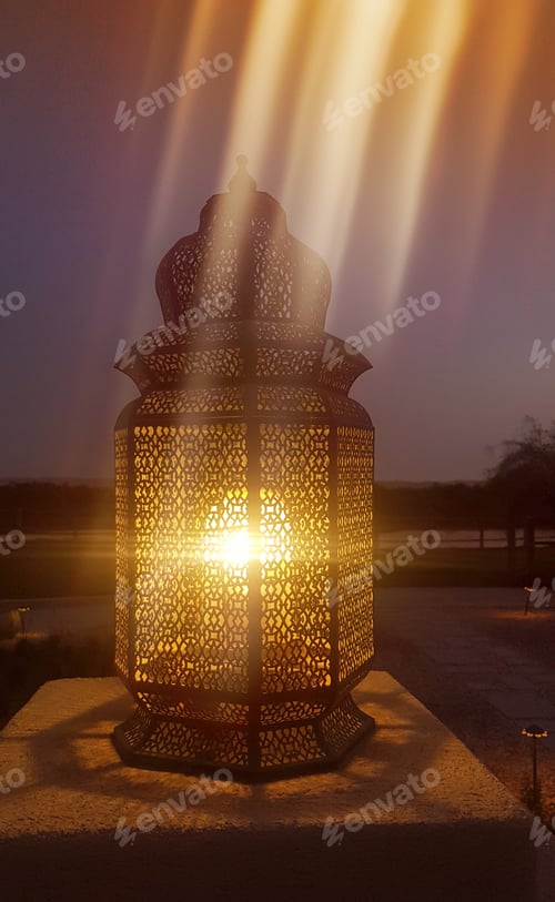 Preview: Festive traditional lantern as outdoor decoration. Ramadan Kareem! Eid Mubarak. Islamic holy month.