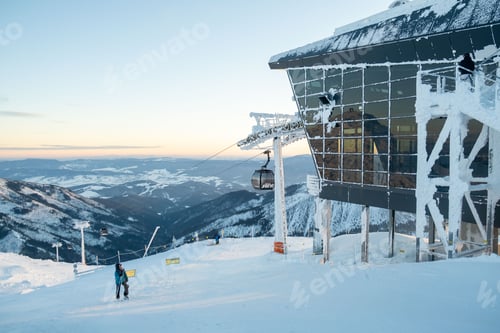 Preview: Jasna, Slovakia - February 3, 2022: top station of ski resort