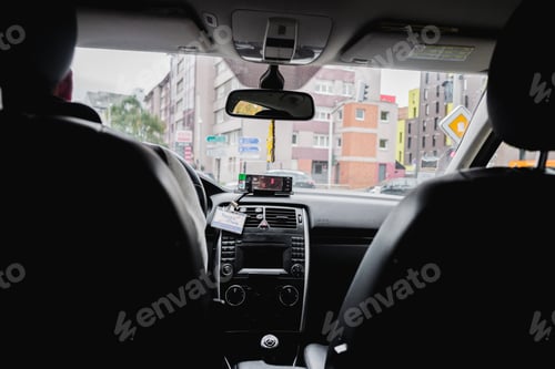 Preview: Behind taxi driver. On the way transport