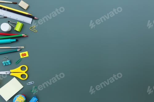 Visualização: Plano conceitual de volta às aulas com diferentes objetos de material de escritório