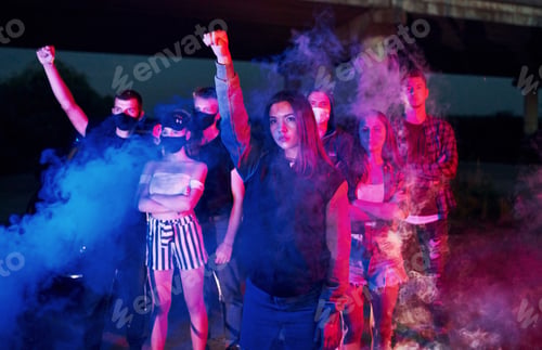 Preview: Group of protesting young people that standing together