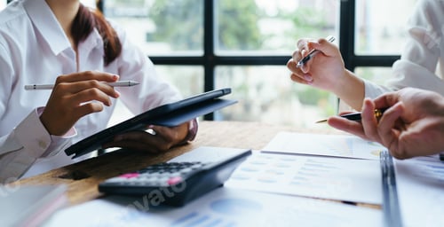 Preview: Business People Planning Strategy Analysis from financial document report, Office Concept