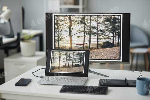 Preview: Multiple Computer Devices with Travel Photos on Screen