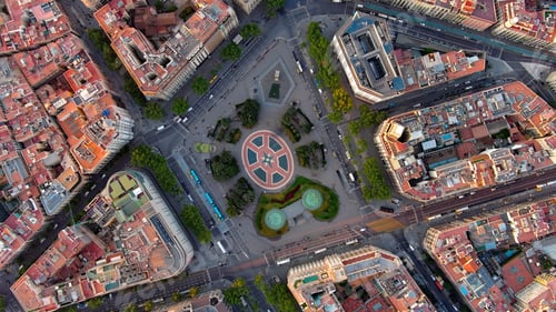 Preview: Aerial view of Plaça Catalunya in Barcelona, Spain. This square is considered to be the city center