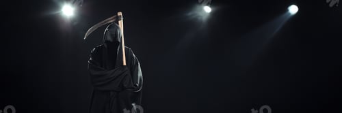 Preview: Grim Reaper Standing with Scythe in Dark Wide Banner