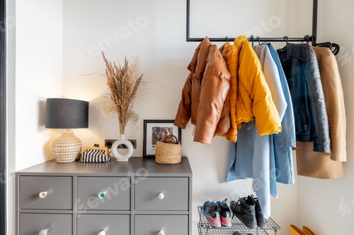 Preview: House hallway interior with clothes and furniture