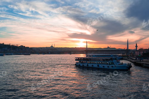 Preview: Boats in sea and scenic sunset in Istanbul
