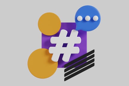 Preview: Graphic design with hashtag, speech bubble, and circles