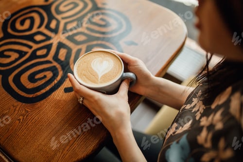 Preview: the young girl enjoys a coffee in the cafe