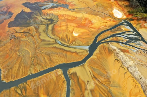 Preview: Aerial view of contaminated cyanide residuals waters from gold mine. Abstract nature pattern