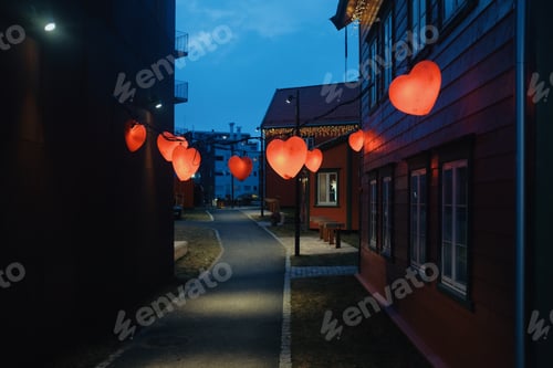 Preview: heart shaped lanterns against blue sky