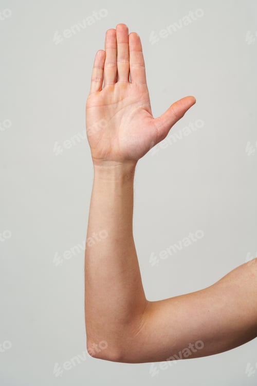Preview: Male hand showing five fingers against gray background