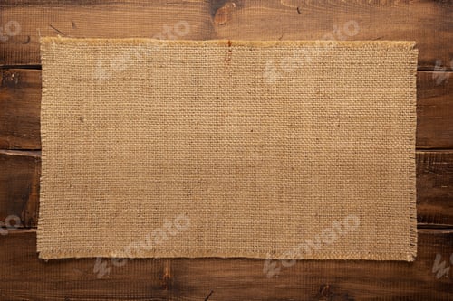 Preview: Burlap hessian sacking texture on wooden background
