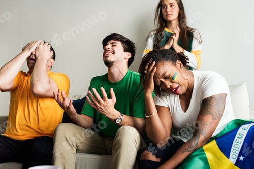 Preview: Friends cheering world cup with painted flag