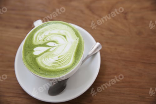 Preview: Green Tea Latte On Wood Background
