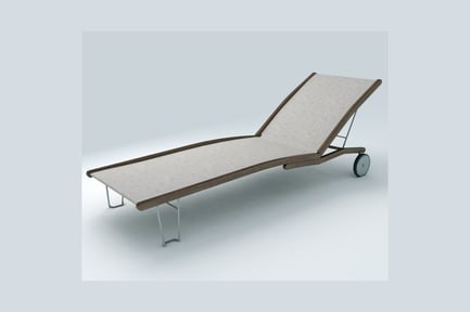 Preview: Lounge chair with curved backrest and wooden frame on wheels