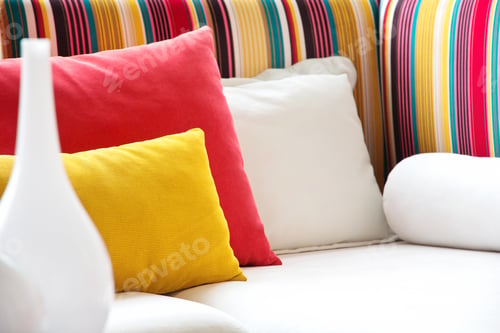 Preview: Colorful cushions in sofa.
