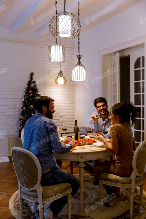 Preview: Friends celebrating Christmas or New Year eve at home