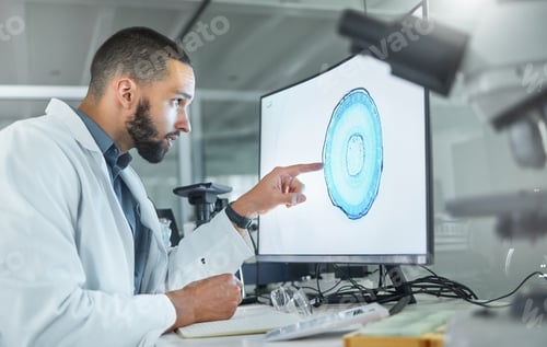 Preview: Brain development, lab research and scientist working on analysis of scan for healthcare science on