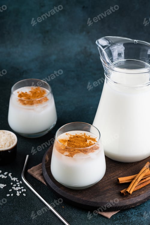 Preview: Delicious Horchata with cinnamon in the top. Rice water. Valencian Horchata cocktail. Rice milk.
