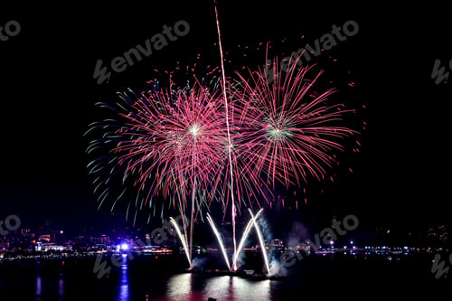 Preview: Firework colorful on the sea in celebration festival at Pattaya beach ,Thailand