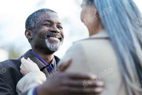 Preview: Storytelling image of a multiethnic senior couple in love
