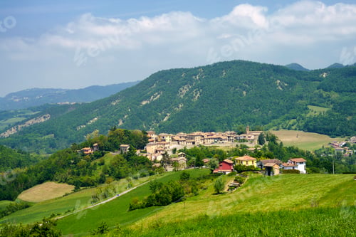 Preview: Rural landscape at May in Piedmont, view of Cecima