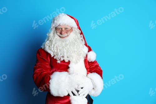 Preview: Portrait of authentic Santa Claus on color background
